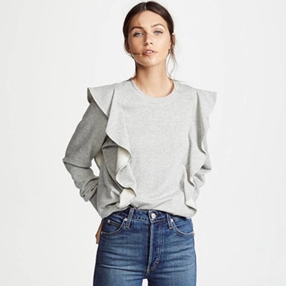 A.L.C. Keller Ruffle Crewneck Pullover Sweatshirt - Picture 1 of 8